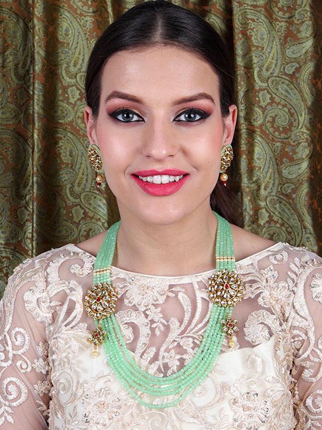 

ODETTE Kundan Studded & Beaded Jewellery Set, Gold