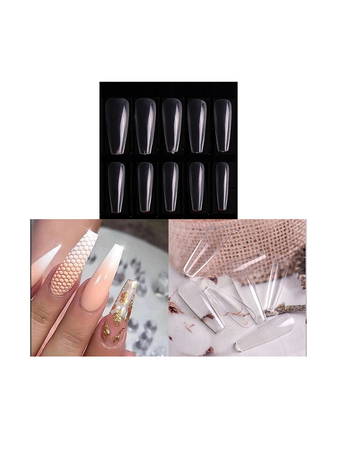 

S.A.V.I. 500 Pcs Clear Long Coffin Nail Tips Acrylic Nail Extension, Transparent