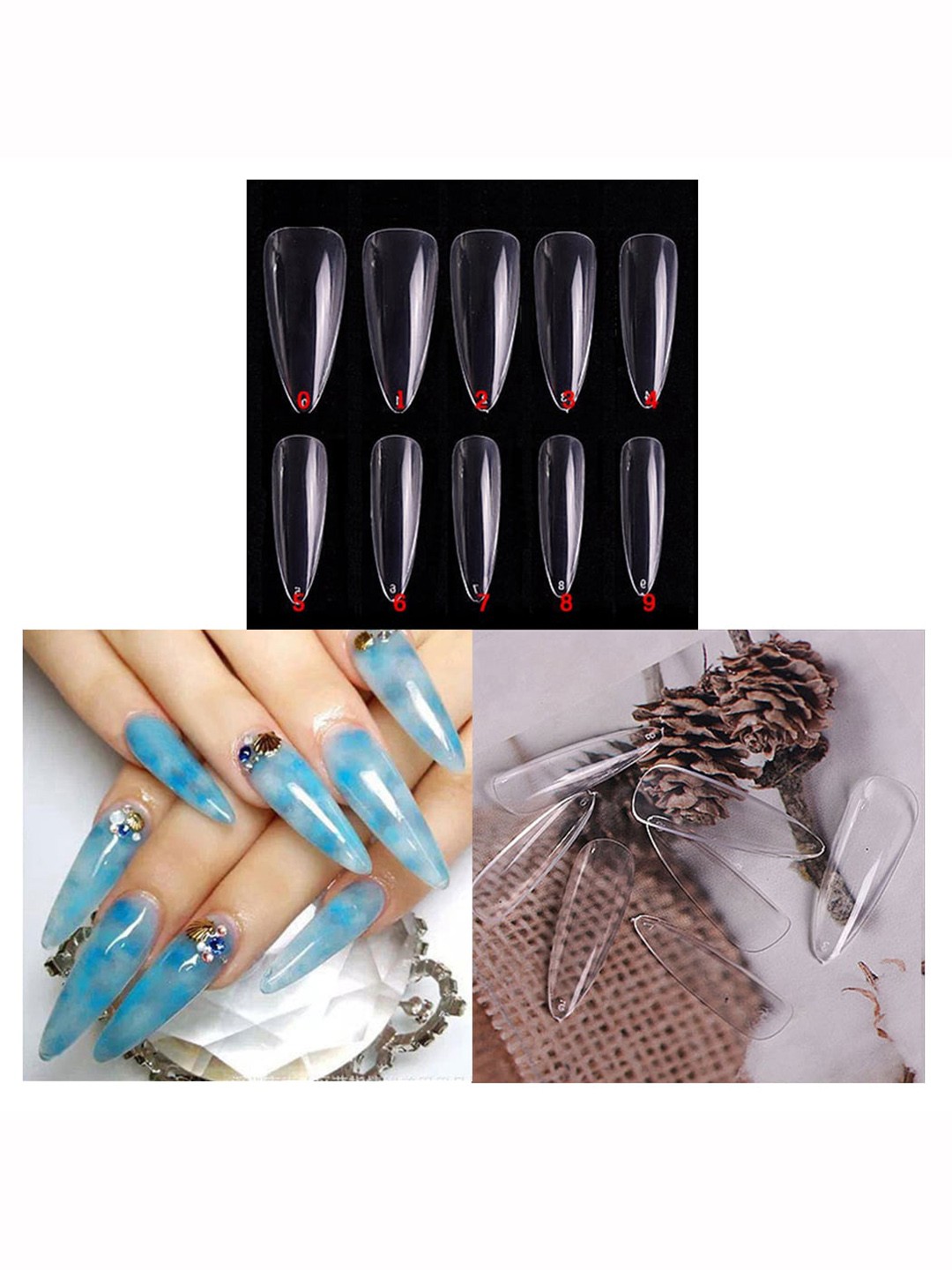 

S.A.V.I. 500 Pcs Clear Stiletto Full Nail Tips Acrylic Nail Extension, Transparent