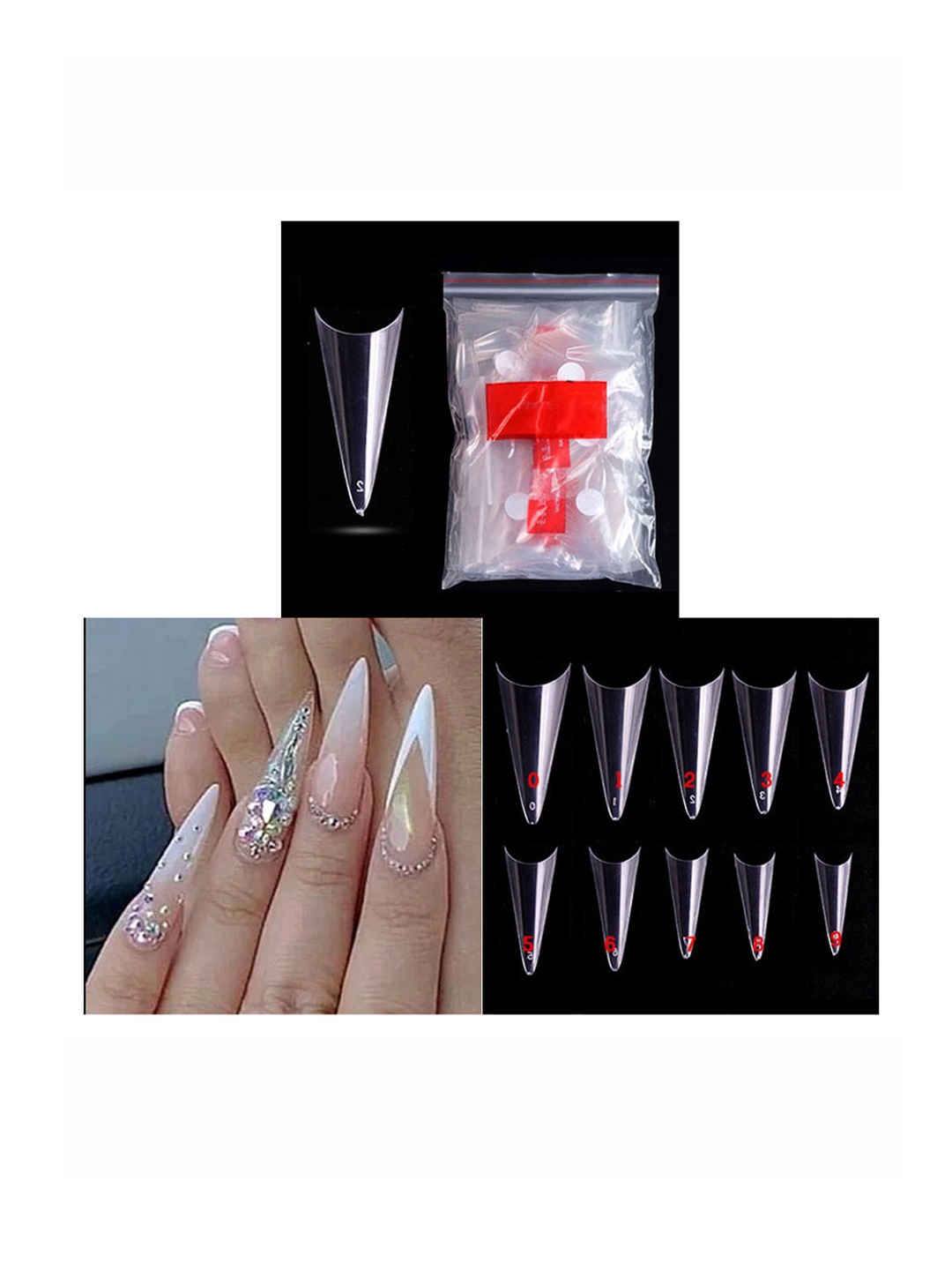 

S.A.V.I. 500 Pcs Clear Stiletto Nail Tips Acrylic Nail Extension, Transparent