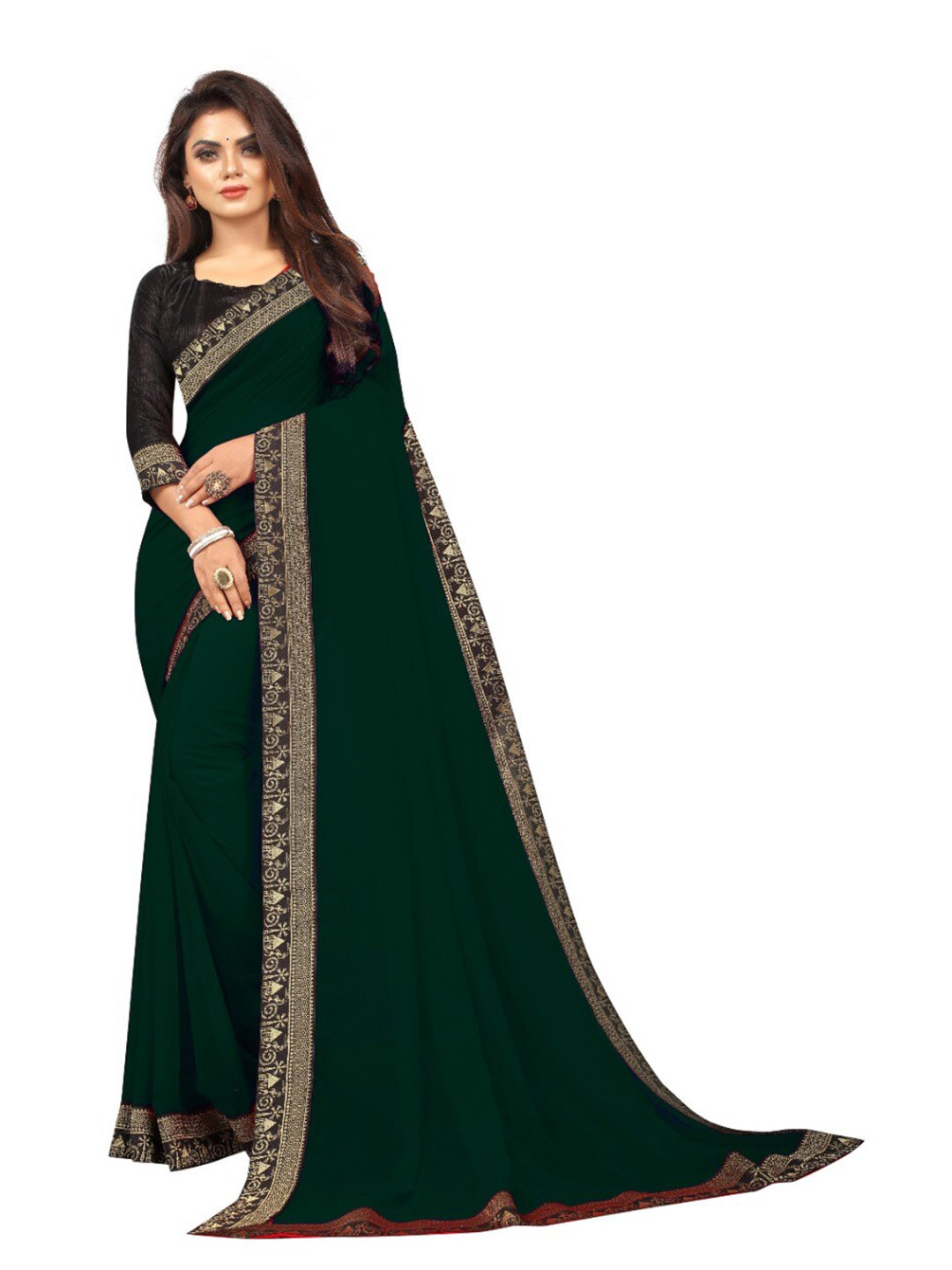 

TIEXA Woven Design Poly Georgette Saree, Green