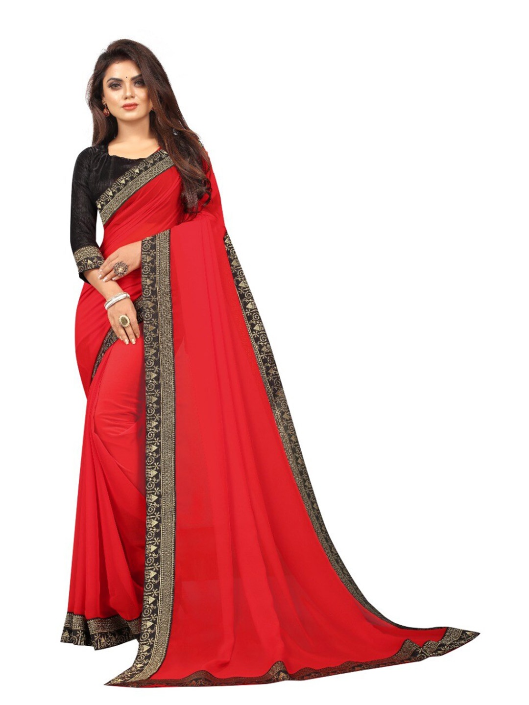 

TIEXA Red & Copper-Toned Saree