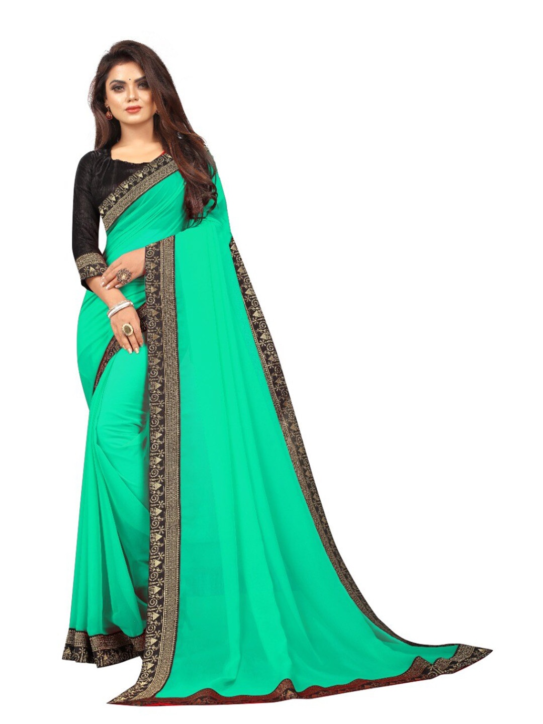 

TIEXA Zari Border Saree, Grey
