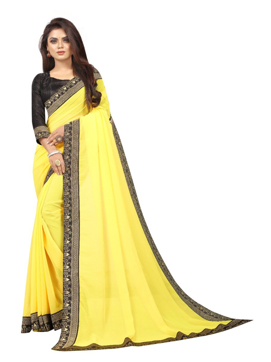 

TIEXA Woven Design Zari Bordered Saree, Yellow