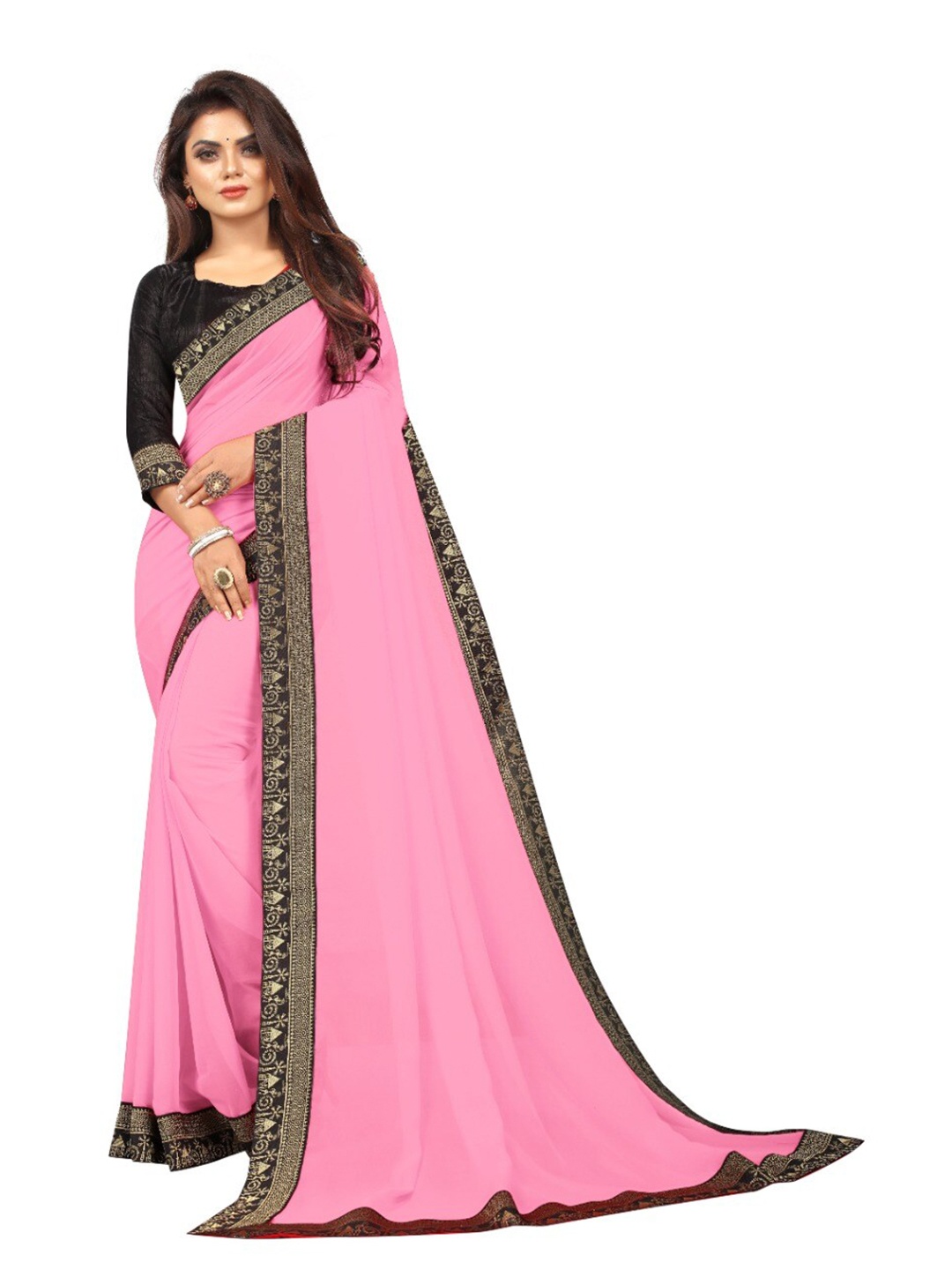 

TIEXA Georgette Zari Saree, Pink