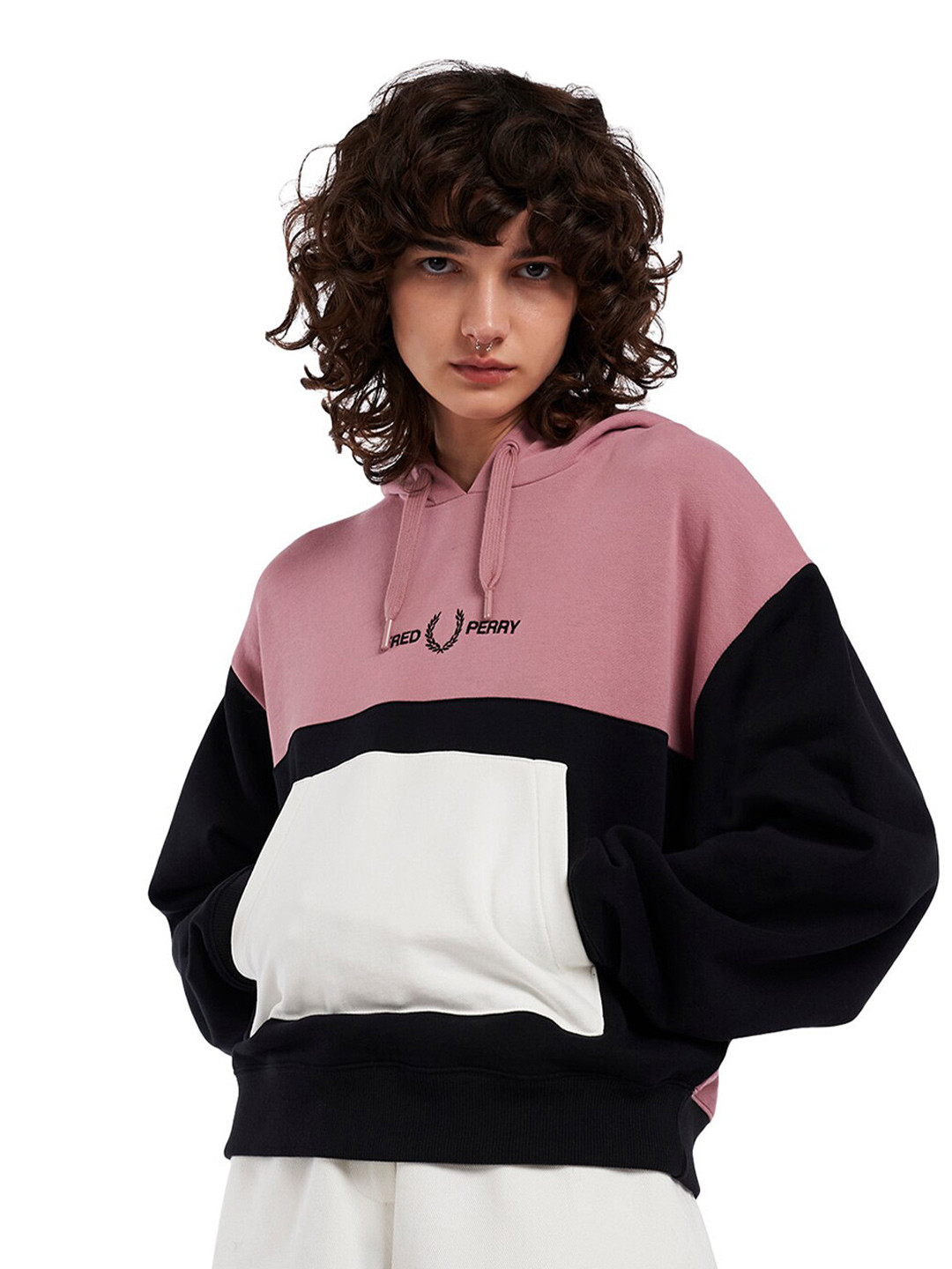 

Fred Perry Women Pure Cotton Colourblocked Hooded Sweatshirt, Pink