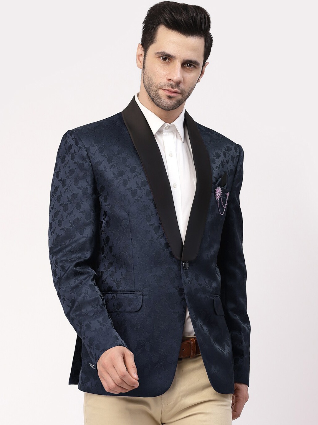 

KLOTTHE Men Printed Slim-Fit Single-Breasted Party Blazers, Blue