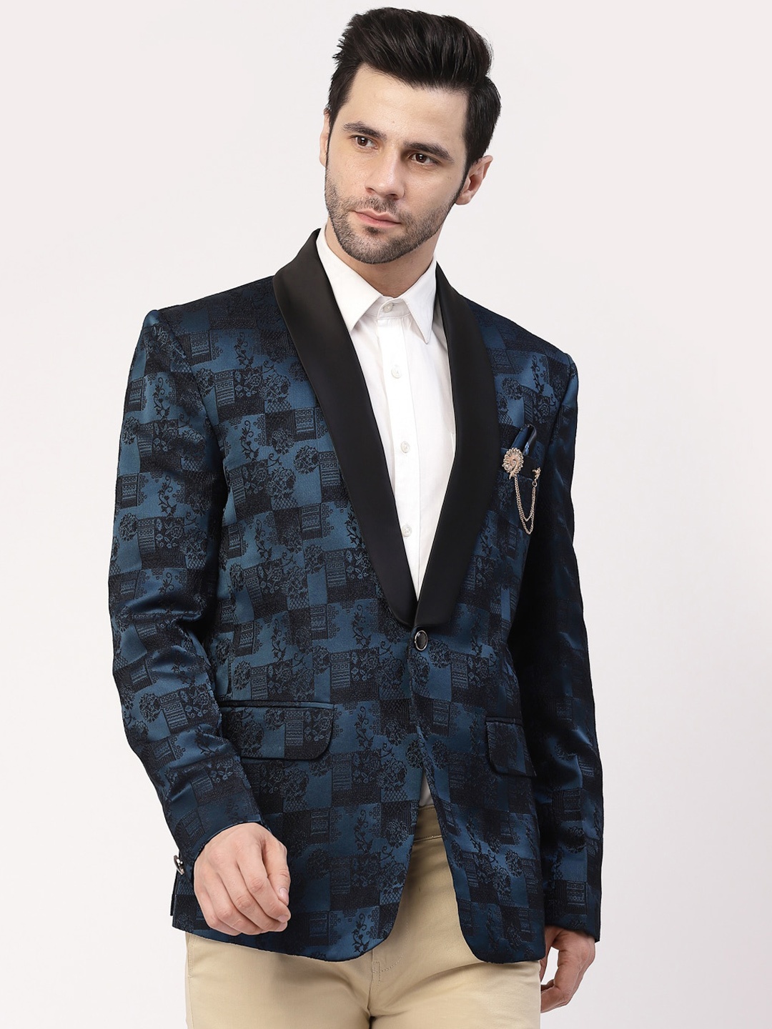

KLOTTHE Men Printed Single-Breasted Slim-Fit Blazers, Blue