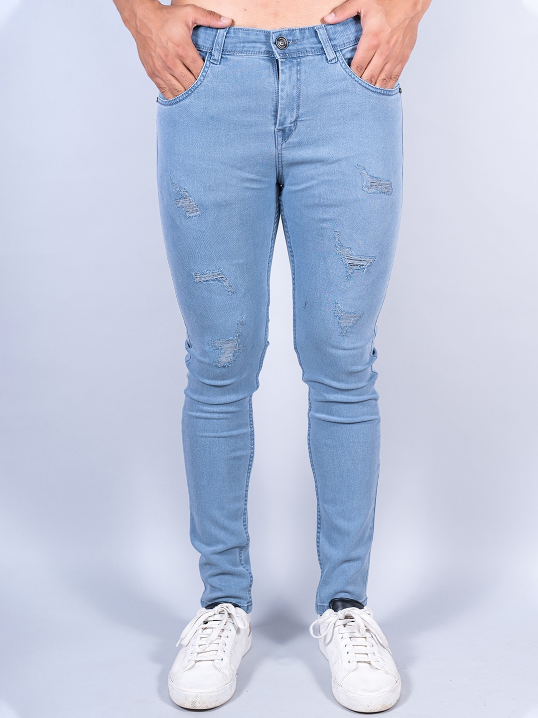 

Tistabene Men Grey Comfort Slim Fit Mildly Distressed Light Fade Stretchable Cotton Jeans