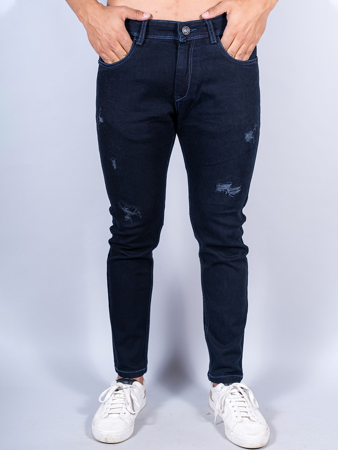 

Tistabene Men Blue Comfort Slim Fit Mildly Distressed Stretchable Cotton Jeans