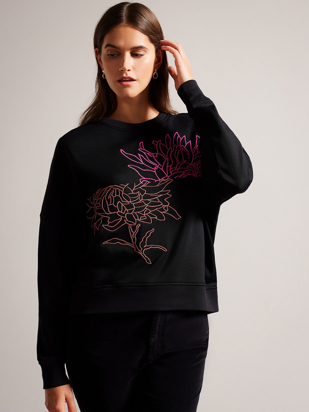

Ted Baker Women Cotton Embroidered Sweatshirt, Black