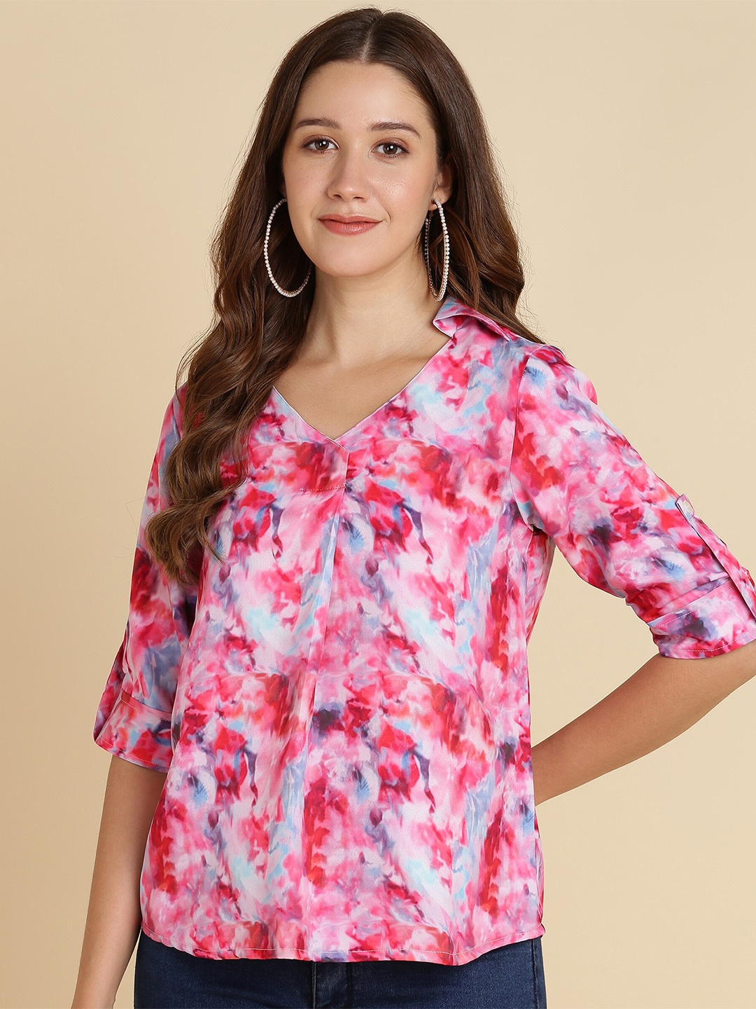 

Sangria V-neck Tie and Dye Top, Pink