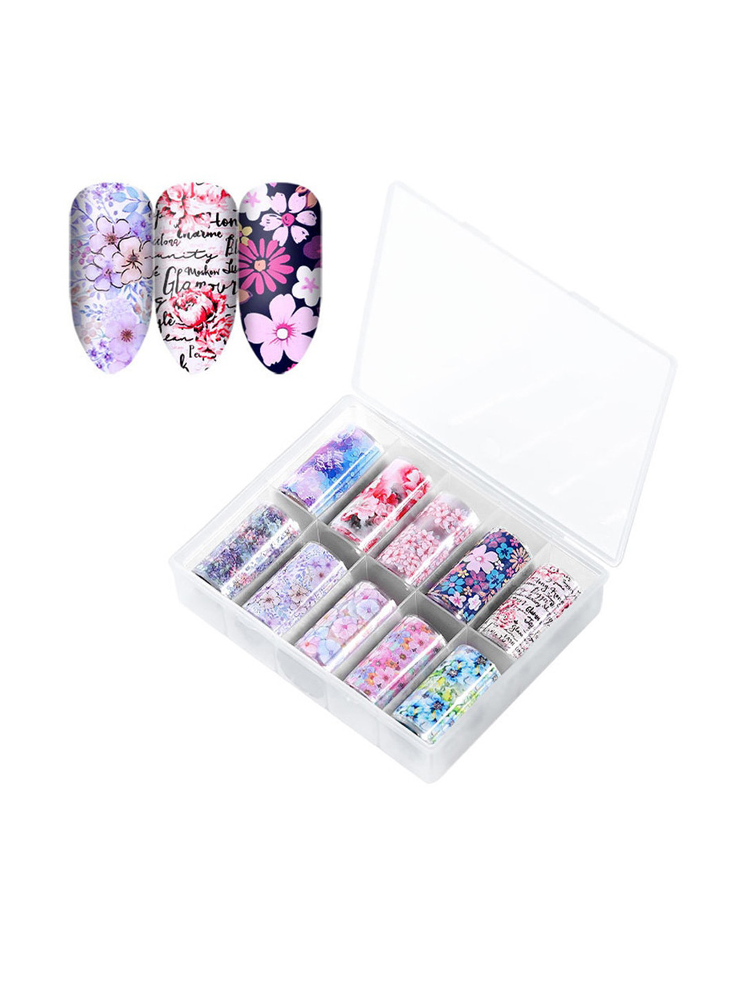 

S.A.V.I. DIY Nail Foil Transfer Colorful Design Stickers - 10 Rolls, Multi