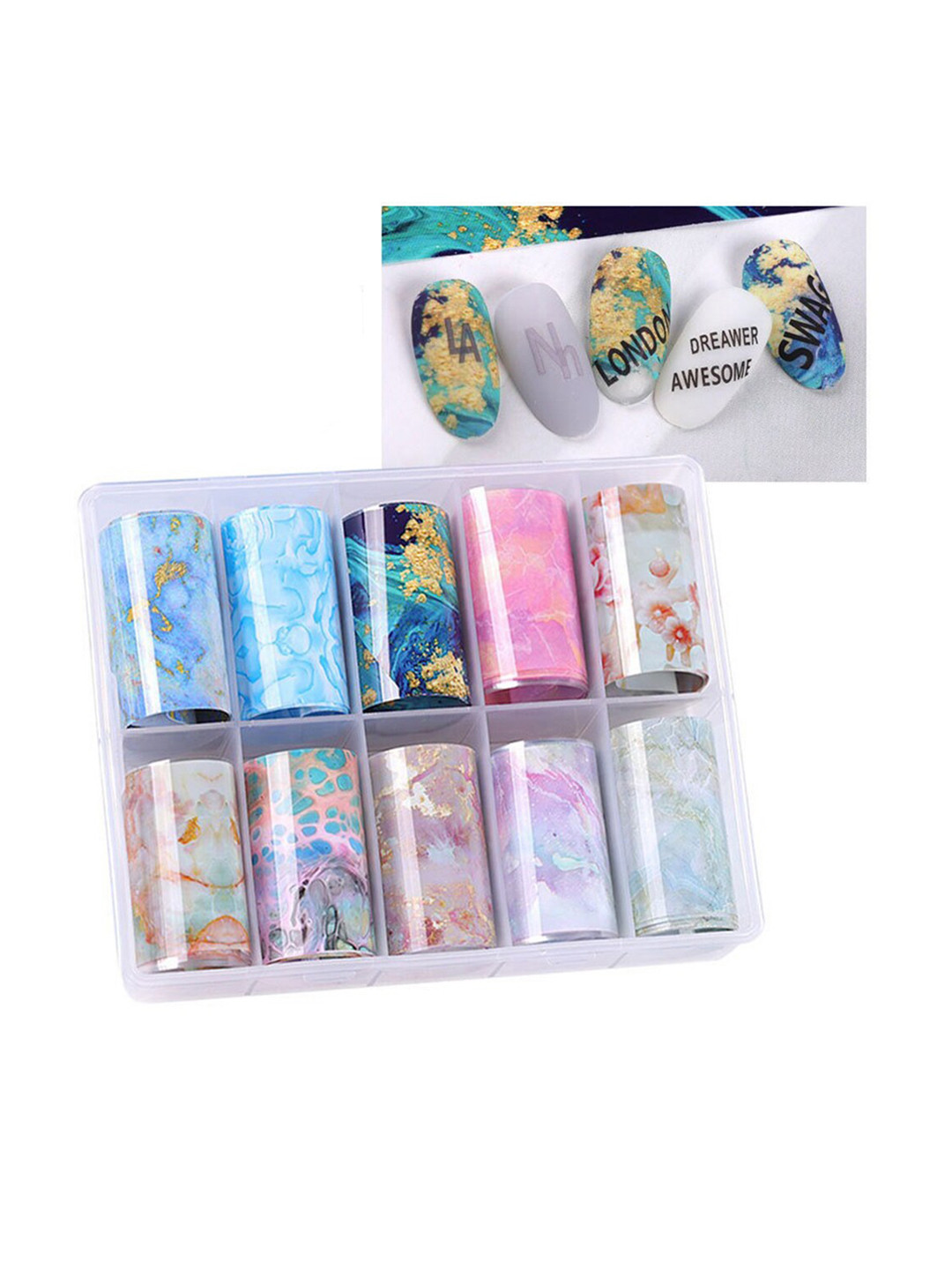 

S.A.V.I. DIY Nail Foil Transfer Colorful Marbles Pattern Stickers - 10 Rolls, Multi
