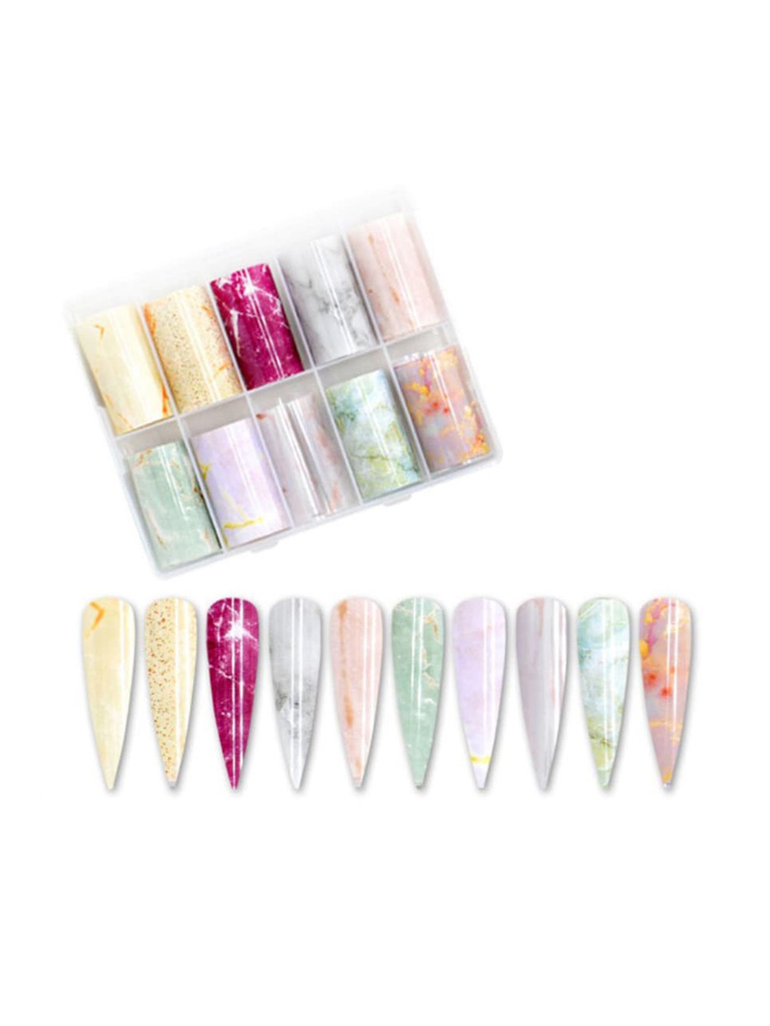 

S.A.V.I. DIY Nail Foil Transfer Holographic Marble Design Stickers - 10 Rolls, Multi