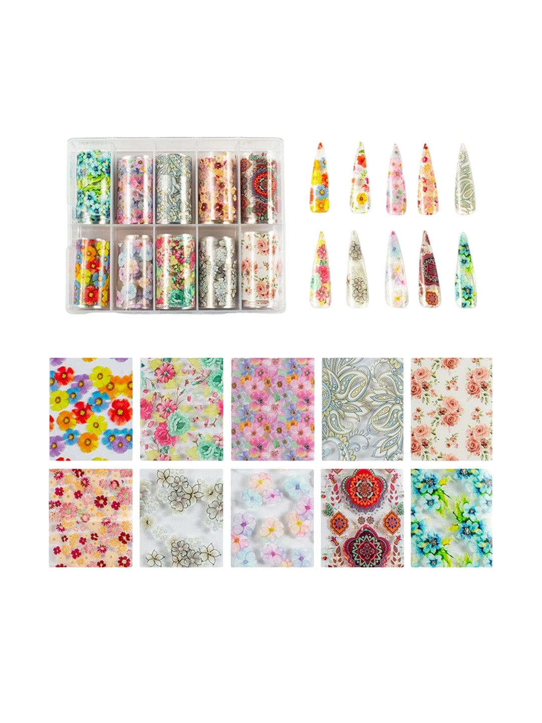 

S.A.V.I. DIY Nail Foil Transfer Flower Pattern Stickers - 10 Rolls, Multi