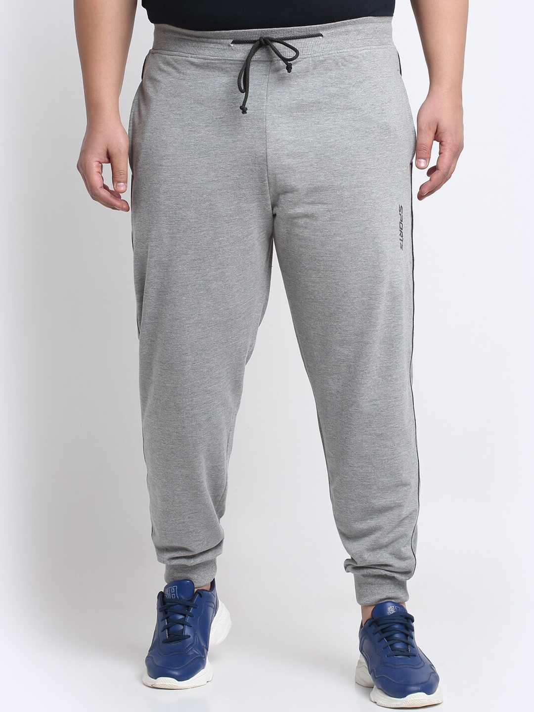 

plusS Men Straight-Fit Cotton Track Pants, Grey