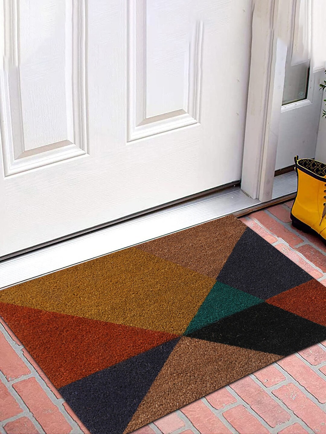

Kuber Industries Brown & Blue Printed Anti-Slip Doormat