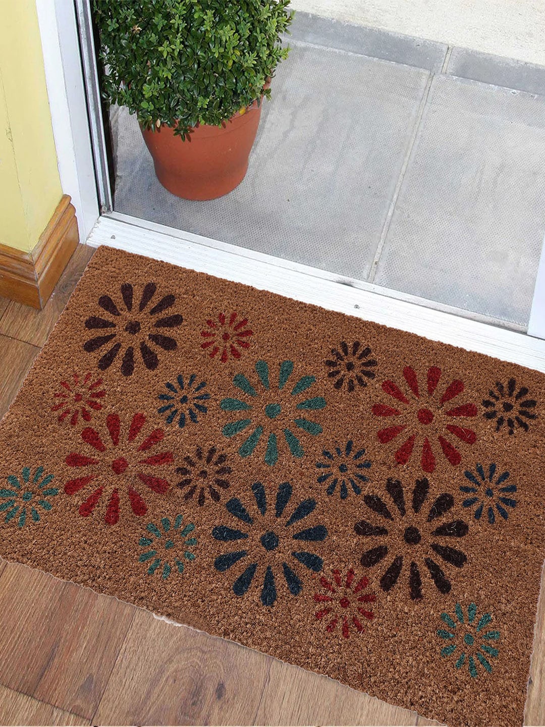 

Kuber Industries Brown & Red Set Of 2 Printed Anti-Skid Doormats