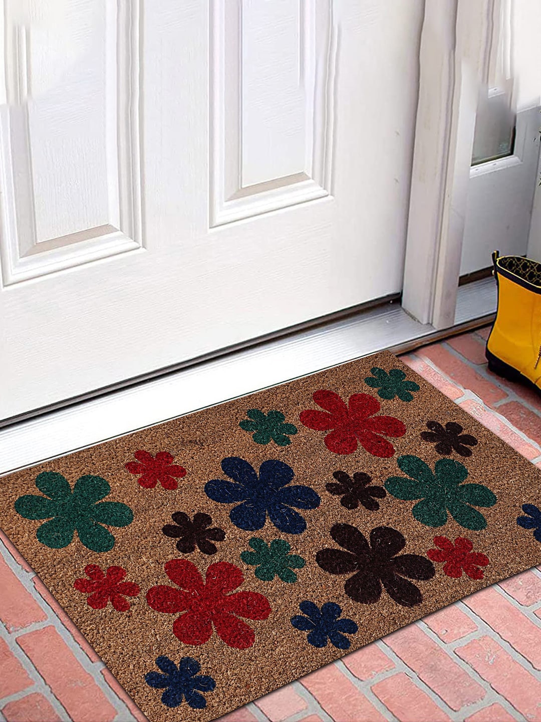 

Kuber Industries Brown & Red Set Of 2 Floral Printed Anti-Skid Doormats
