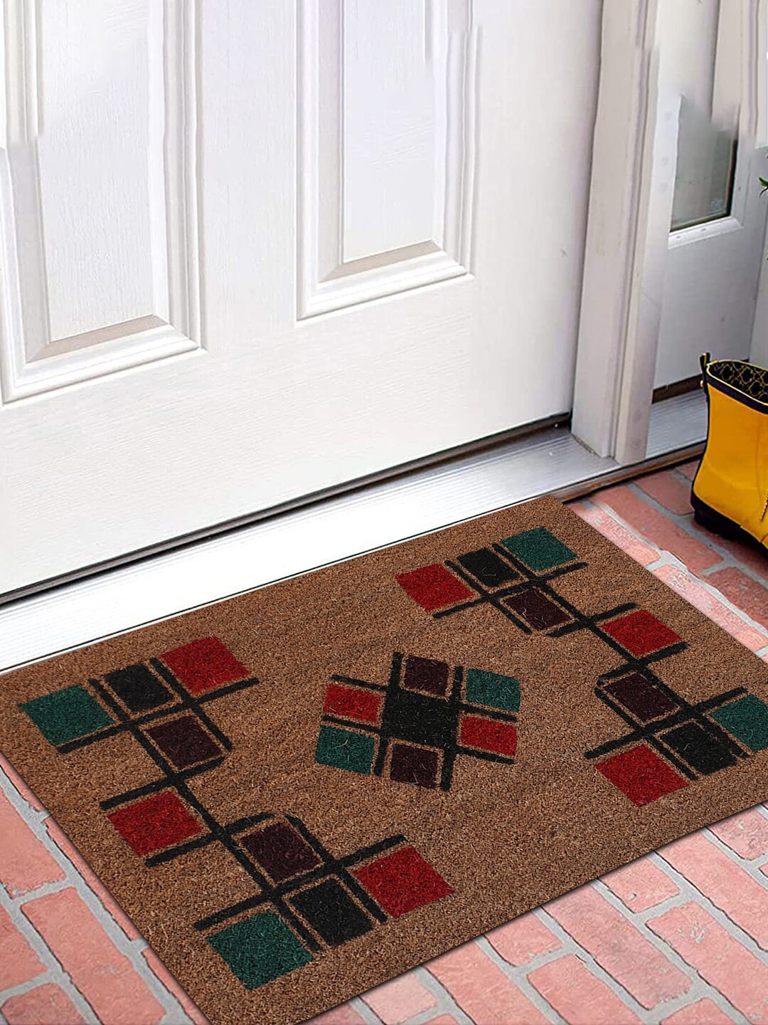 

Kuber Industries Brown & Red Set Of 2 Block Printed Anti-Skid Doormats
