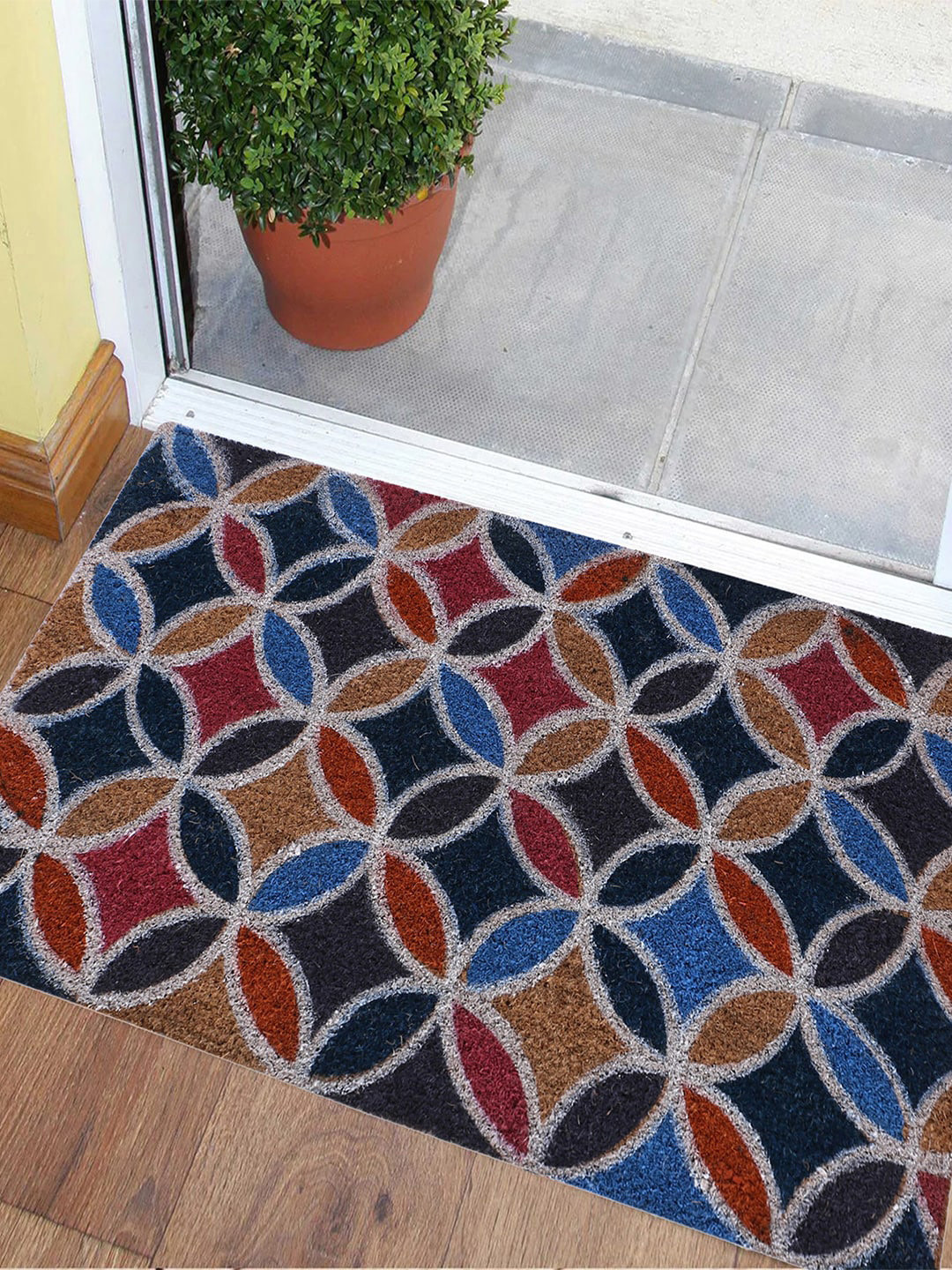 

Kuber Industries Brown & Red Set Of 2 Geometric Printed Anti-Skid Doormats