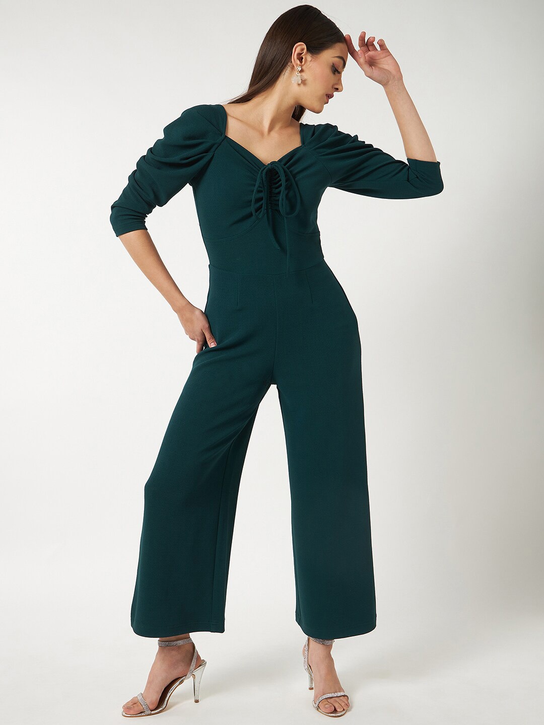 

Zima Leto Basic Jumpsuit With Cowl Sleeves, Green