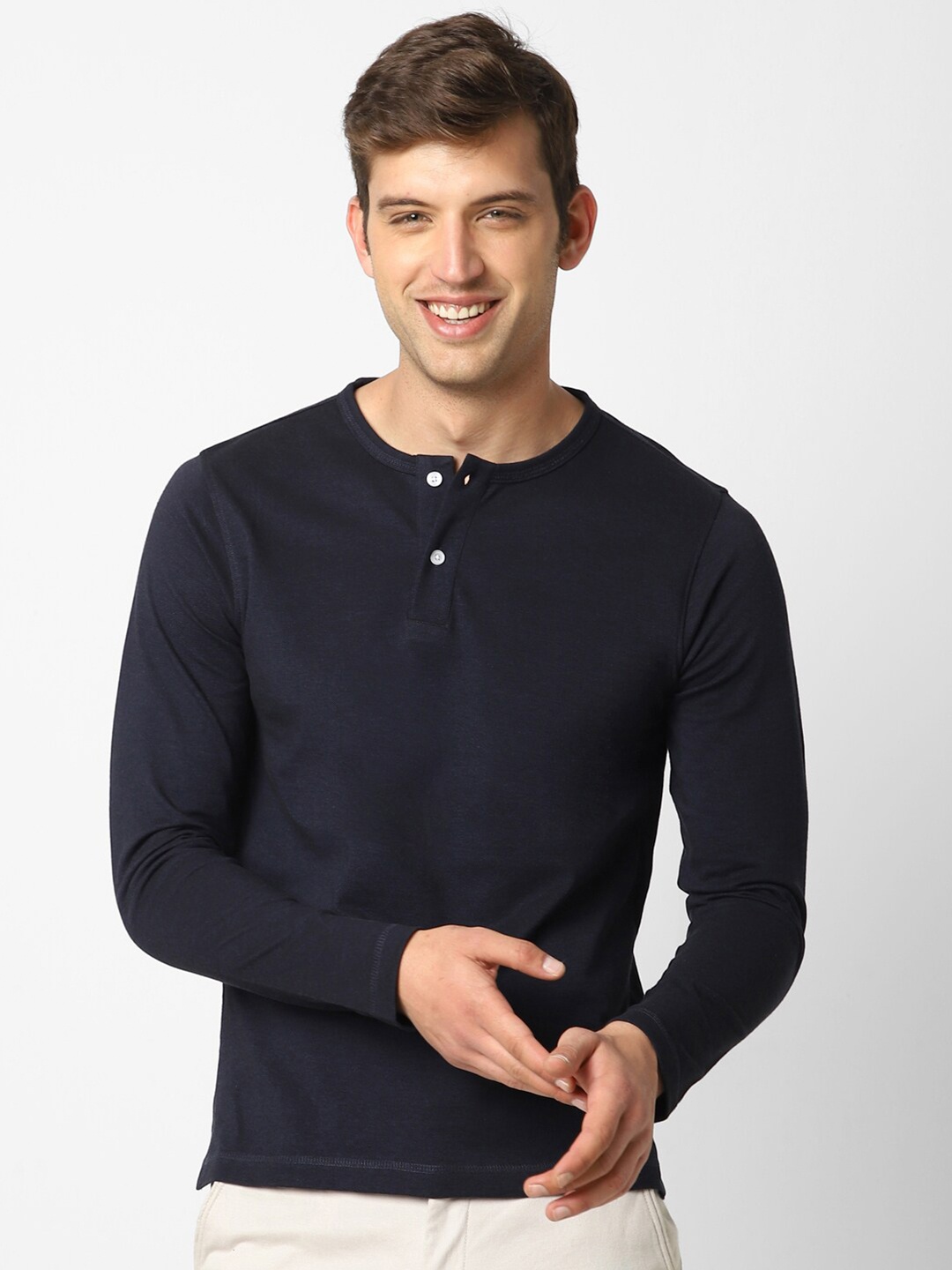 

VASTRADO Men Henley Neck T-shirt, Navy blue