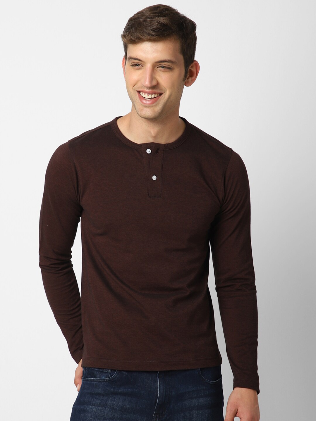 

VASTRADO Men Henley Neck Cotton T-shirt, Maroon