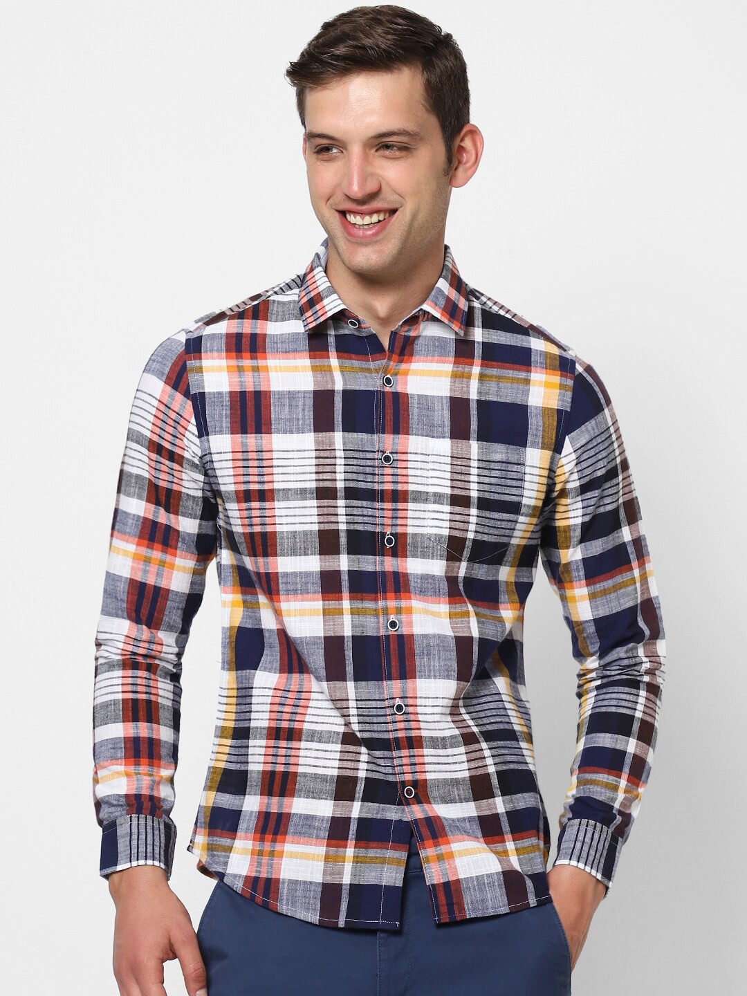 

VASTRADO Men Tartan Checked Casual Cotton Shirt, Navy blue