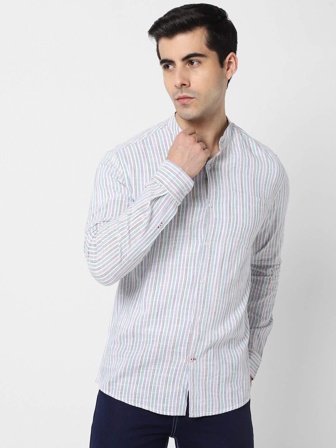 

VASTRADO Men Striped Casual Cotton Shirt, White