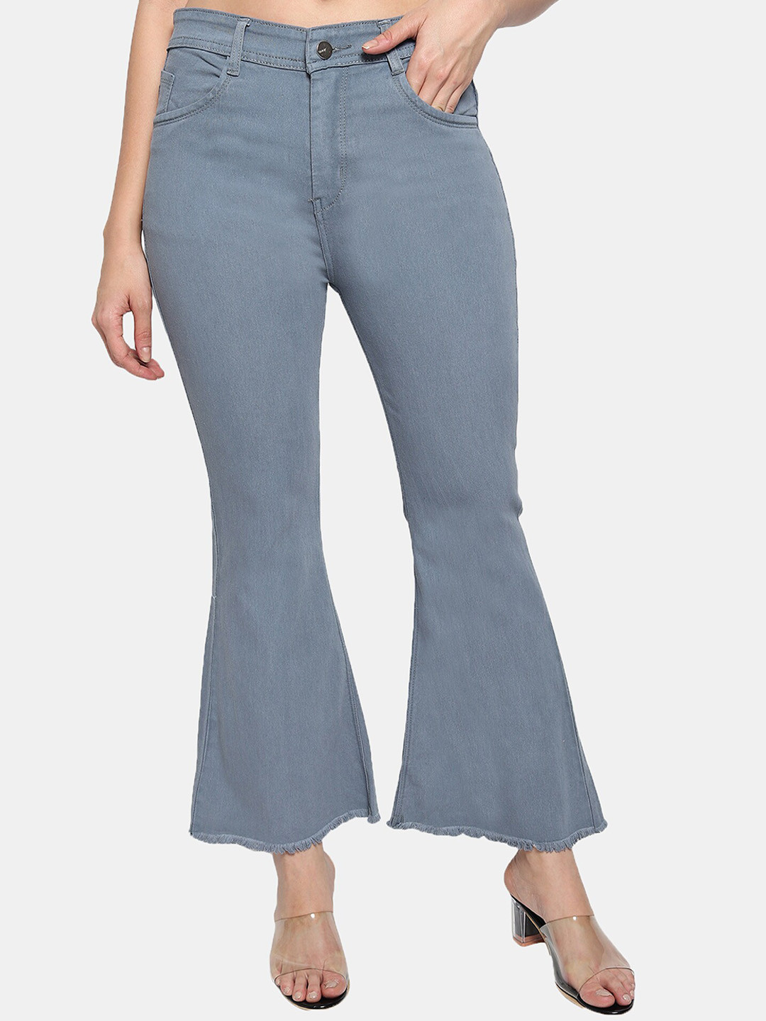

LIVE OK Women Bootcut High-Rise Stretchable Cotton Jeans, Grey