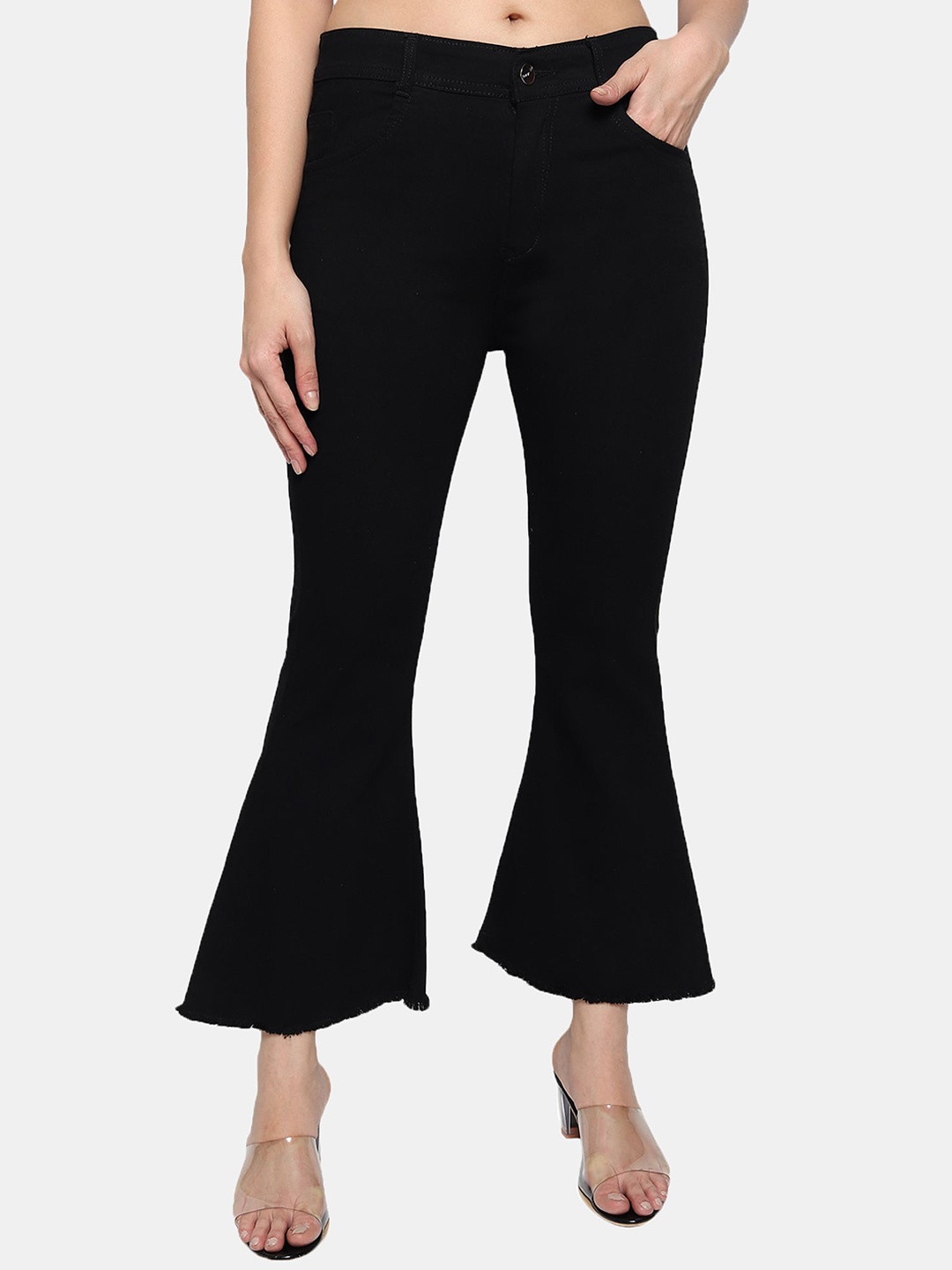 

LIVE OK Women Bootcut High-Rise Stretchable Cotton Jeans, Black