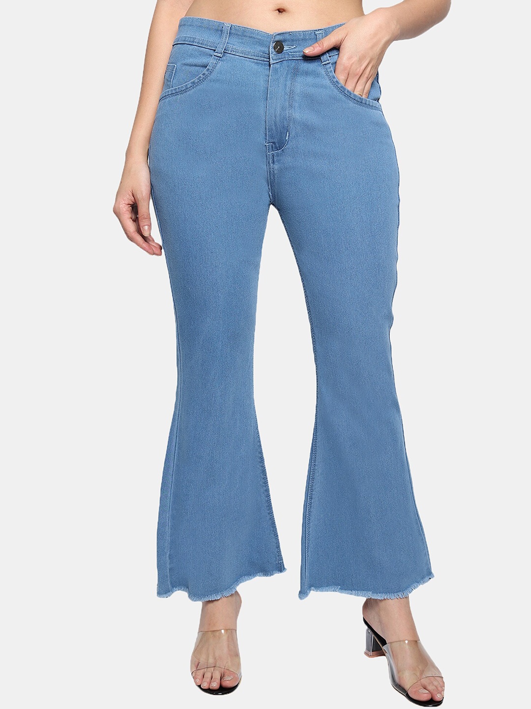 

LIVE OK Women Bootcut High-Rise Stretchable Cotton Jeans, Blue