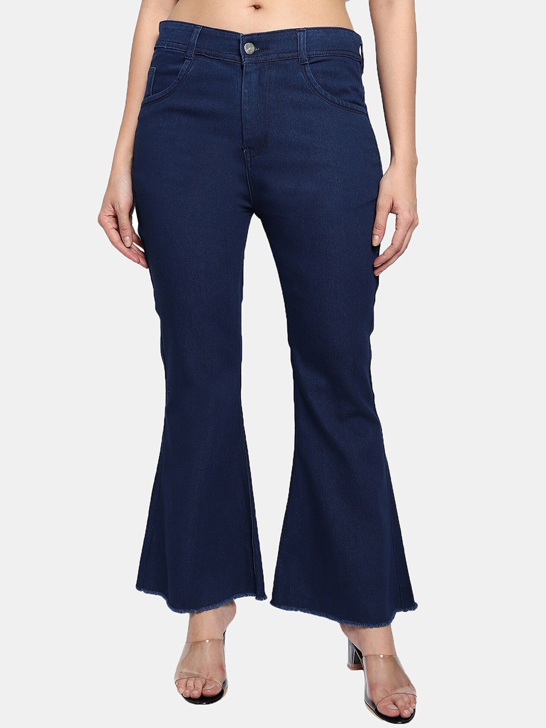 

LIVE OK Women Bootcut High-Rise Stretchable Cotton Jeans, Navy blue