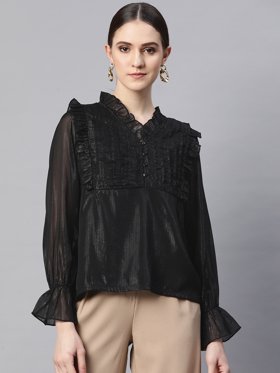 

plusS Black Ruffles Top