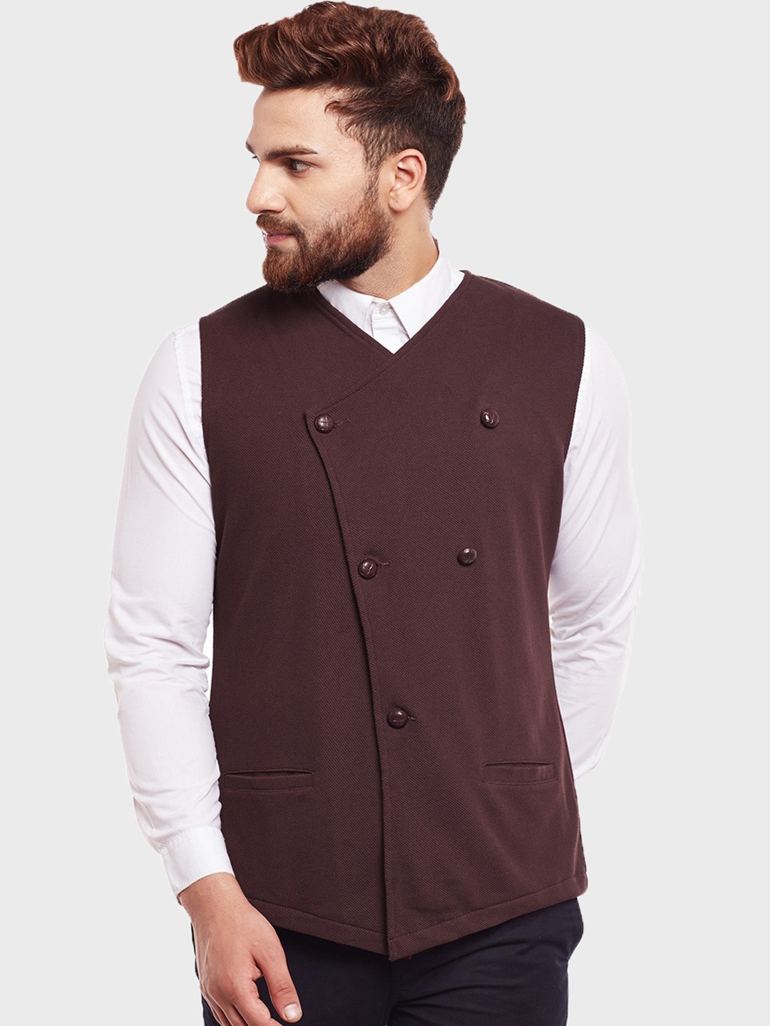 

Hypernation Men Double-Breasted Waistcoat, Burgundy