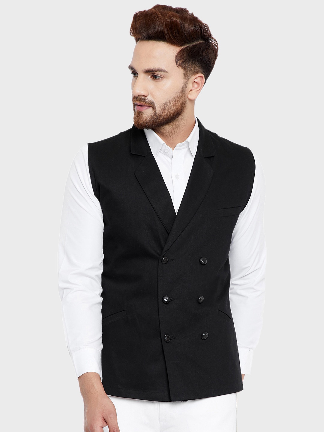 

Hypernation Men Pure Cotton Waistcoat, Black