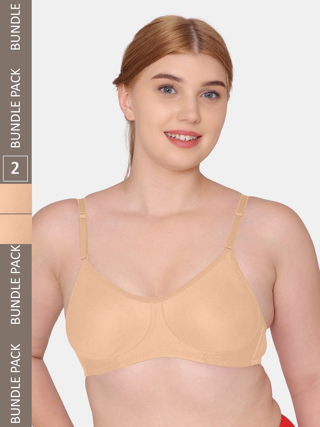 

KOMLI Pack of 2 Non-Wired Seamless Non-Padded Everyday Bra, Beige
