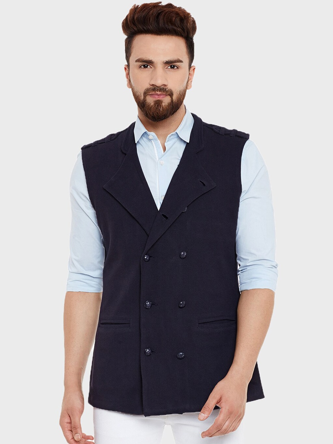 

Hypernation Men Double-Breasted Waistcoat, Navy blue