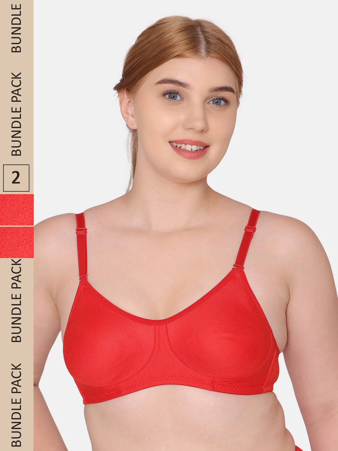 

KOMLI Pack of 2 Non-Wired Seamless Non-Padded Everyday Bra, Red