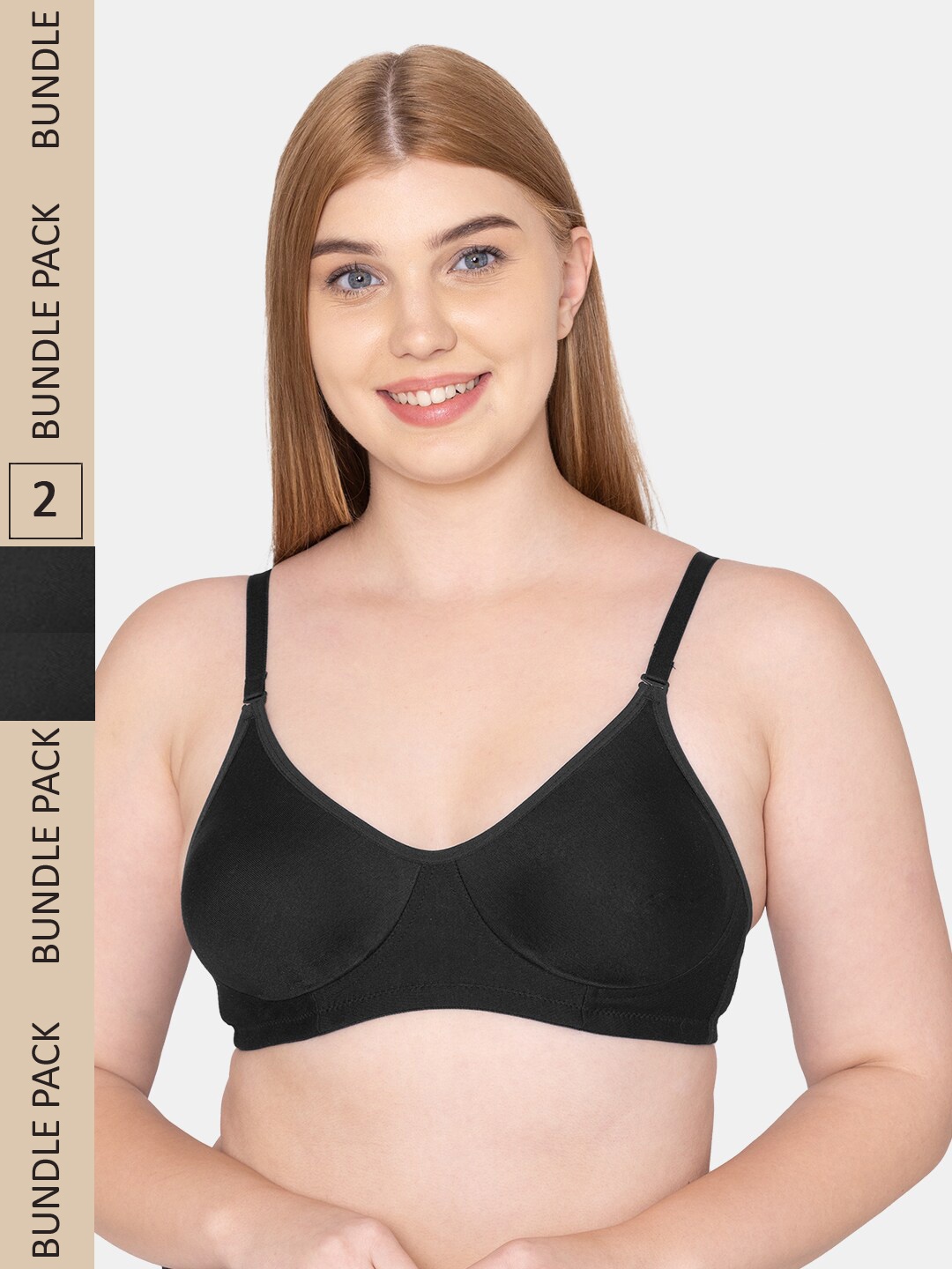 

KOMLI Pack Of 2 Solid Non Padded Seamless Bra, Black