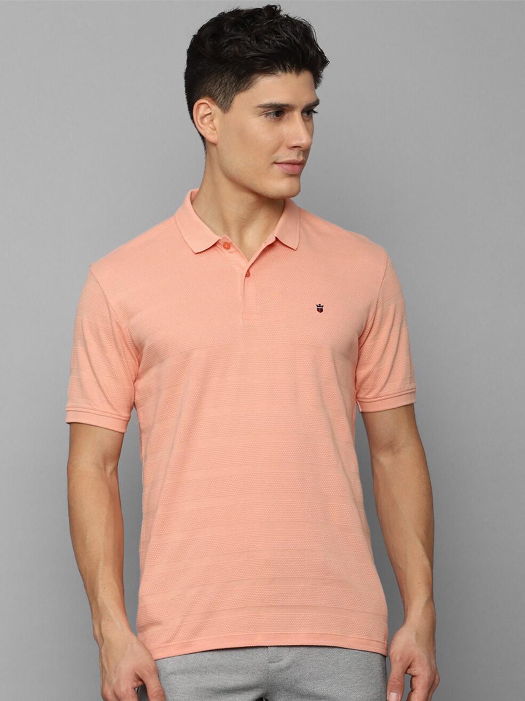 

Louis Philippe Sport Men Cotton Striped Polo Collar Slim Fit T-shirt, Peach