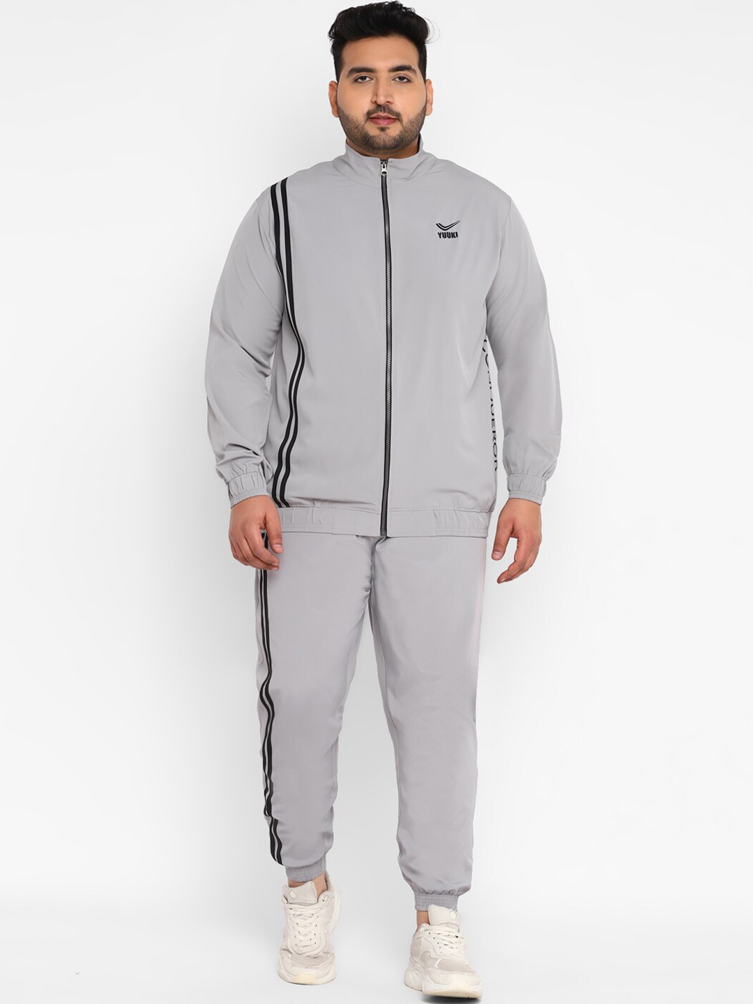 Yuuki Men Plus Size Solid Sports Tracksuits, Grey