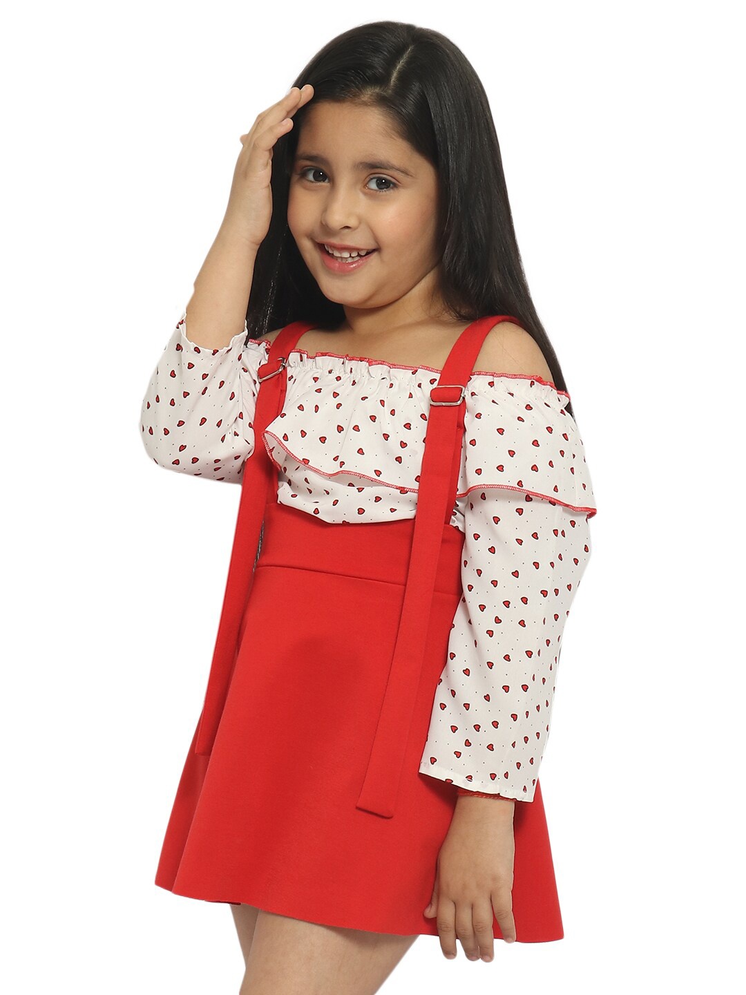 

Nauti Nati Girls Printed Top with Pinafore Dress, White