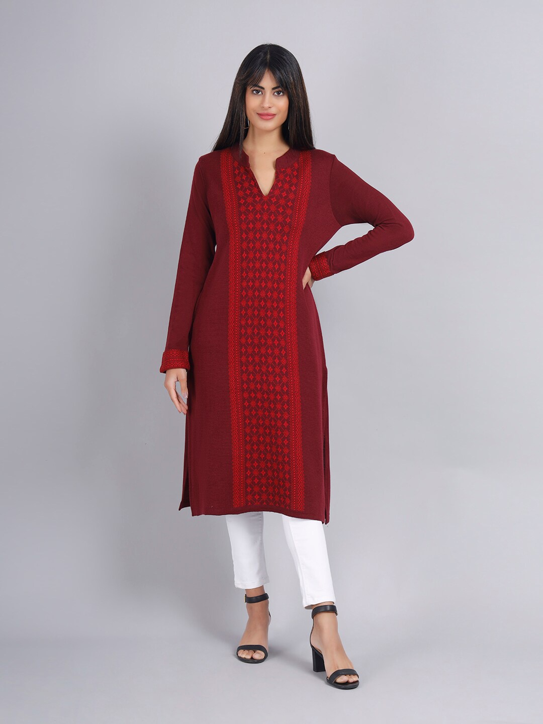 

KEIKO Ethnic Motifs Jacquard Kurta, Maroon