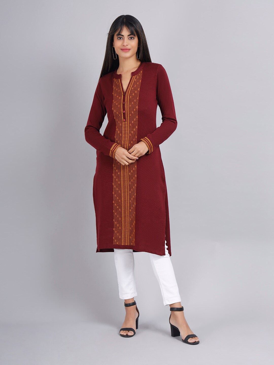 

KEIKO Ethnic Motifs Jacquard Kurta, Maroon