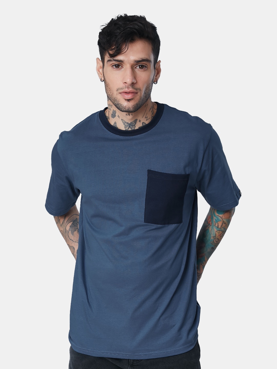 

The Souled Store Men Cotton Round Neck T-shirt, Blue