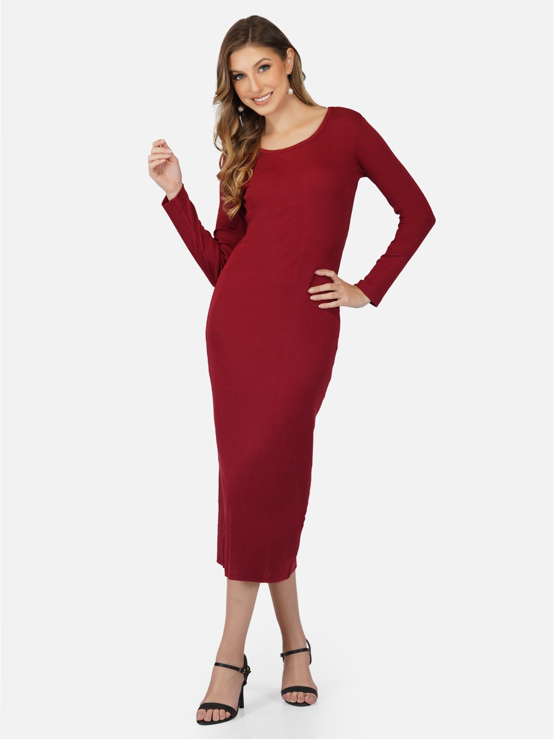 

Tinted Bodycon Midi Dress, Maroon