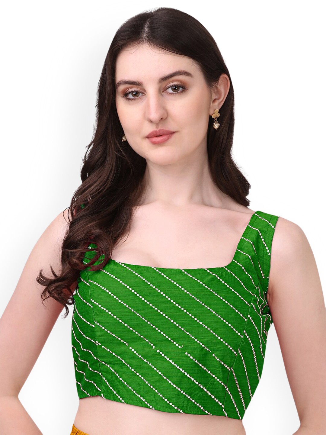

PUJIA MILLS Embroidered Sleeveless Saree Blouse, Green